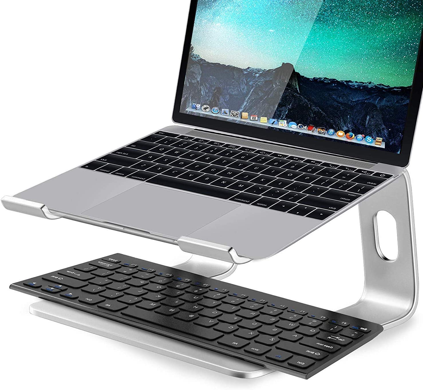 Soundance Laptop Stand, Aluminum Computer Riser, Ergonomic Laptops Elevator for Desk, Metal Holder Compatible with Mac MacBook Pro Air, Lenovo, HP, Dell, More 10-15.6 Inch PC Notebook, LS1 Silver