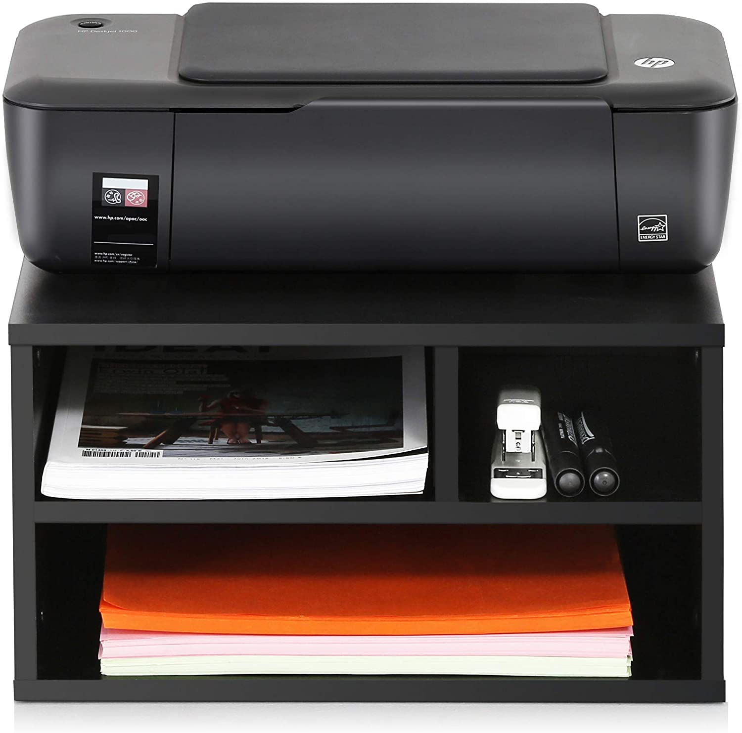 FITUEYES Wood Printer Stands with Storage, Workspace Desk Organizers for Home & Office, Black, DO304001WB