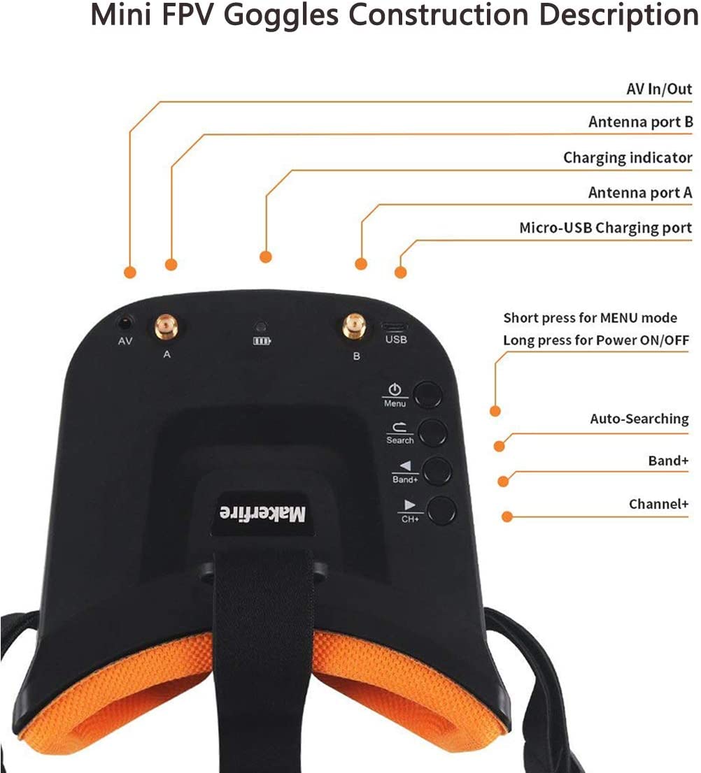 Makerfire 5.8Ghz Mini FPV Goggles 3 inch 40CH FPV Video Headset Glasses with Double RP-SMA Antenna and Handbag Built-in 1200mAh Battery for FPV Racing Drone Quadcopters