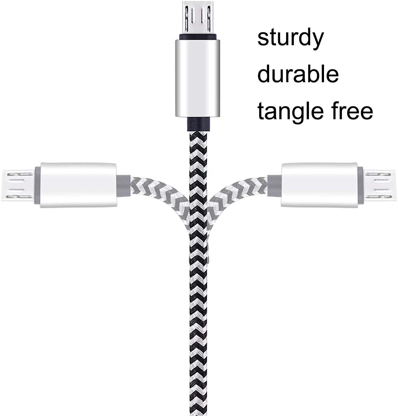 Micro USB Cable 10ft 3Pack by Ailun High Speed 2.0 USB A Male to Micro USB Sync Charging Nylon Braided Cable for Android Phone Charger Cable Tablets Wall and Car Charger Connection Silver&Blackwhite