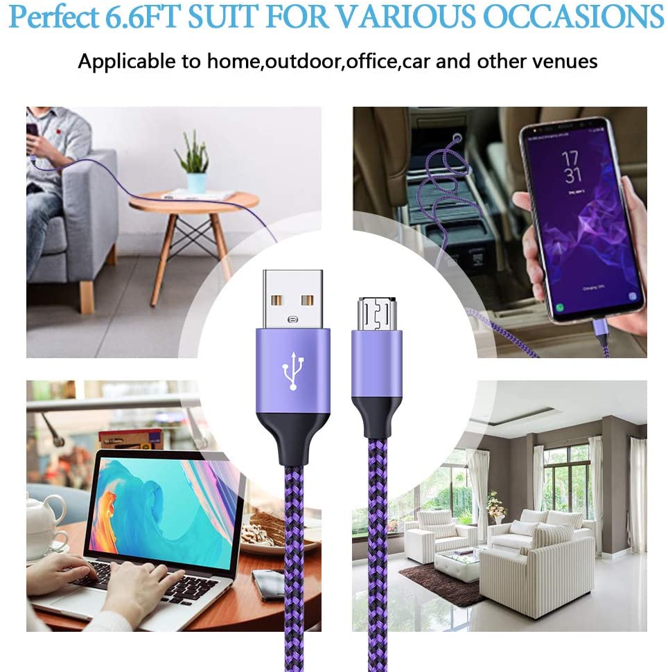 Micro USB Cable, Ailkin 5-Pack 6.6ft High Speed Nylon Braided Android Charging Cables for Samsung Galaxy J8/J7/S7/S6/Edge/Note5, Sony, Motorola, HTC, LG Android Tablets and More USB to Micro USB Cords