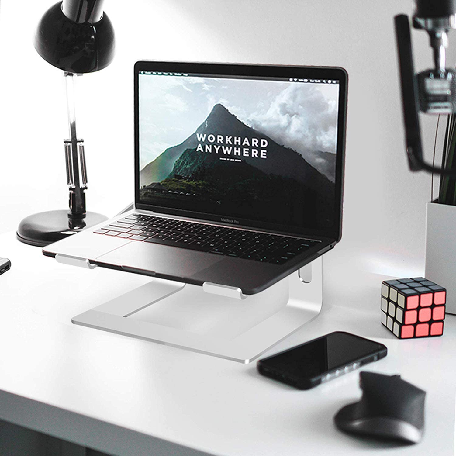 Soundance Laptop Stand, Aluminum Computer Riser, Ergonomic Laptops Elevator for Desk, Metal Holder Compatible with Mac MacBook Pro Air, Lenovo, HP, Dell, More 10-15.6 Inch PC Notebook, LS1 Silver