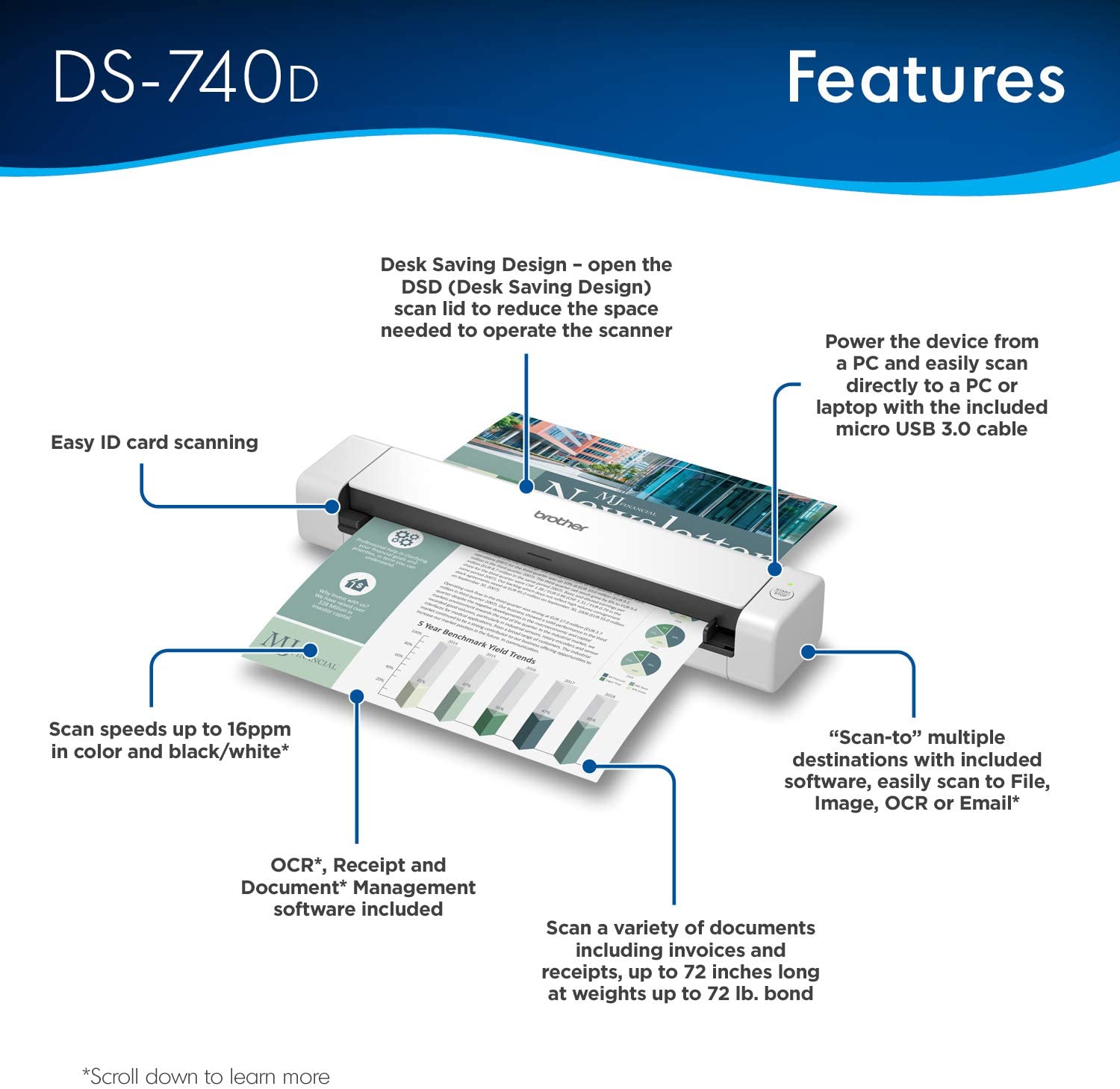 Brother DS-740D Duplex Compact Mobile Document Scanner
