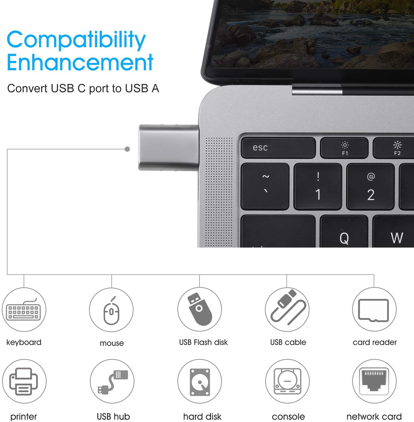 Syntech USB C to USB Adapter (2 Pack), Thunderbolt 3 to USB 3.0 Adapter Compatible with MacBook Pro 2019 and Before, MacBook Air 2019/2018, Dell XPS and More Type C Devices, Silver