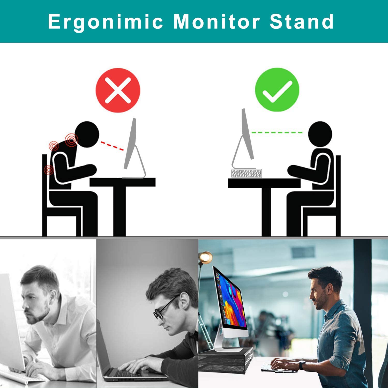 Monitor Stand Riser with Drawer - Metal Mesh Desk Organizer with Dual Pull Out Storage Drawer,Office Supply for Computer, PC, Laptop, Printer, Notebook, iMac (Black)