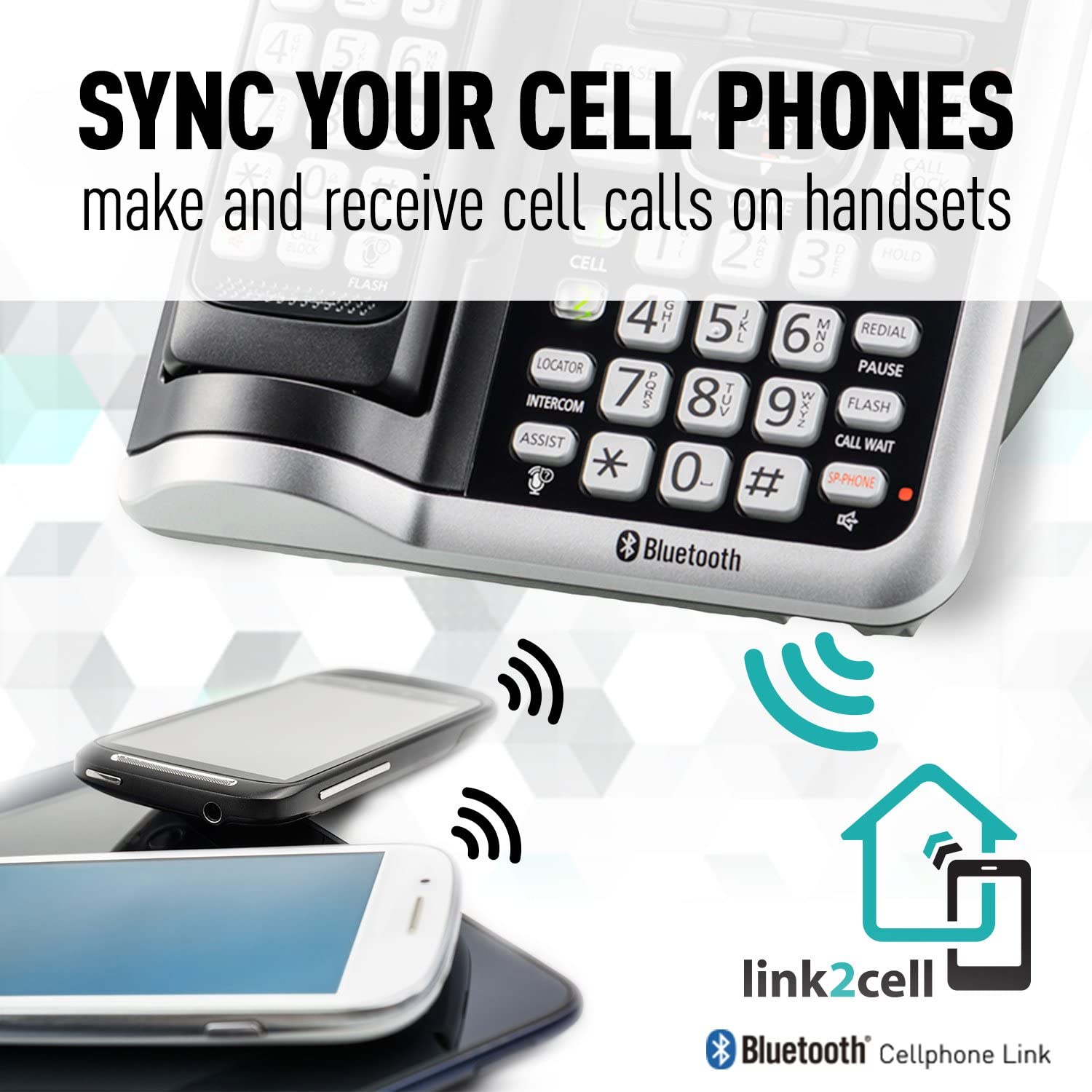 Panasonic Link2Cell Bluetooth Cordless Phone System with Voice Assistant, Call Blocking and Answering Machine. DECT 6.0 Expandable Cordless System - 5 Handsets - KX-TGF575S (Silver)