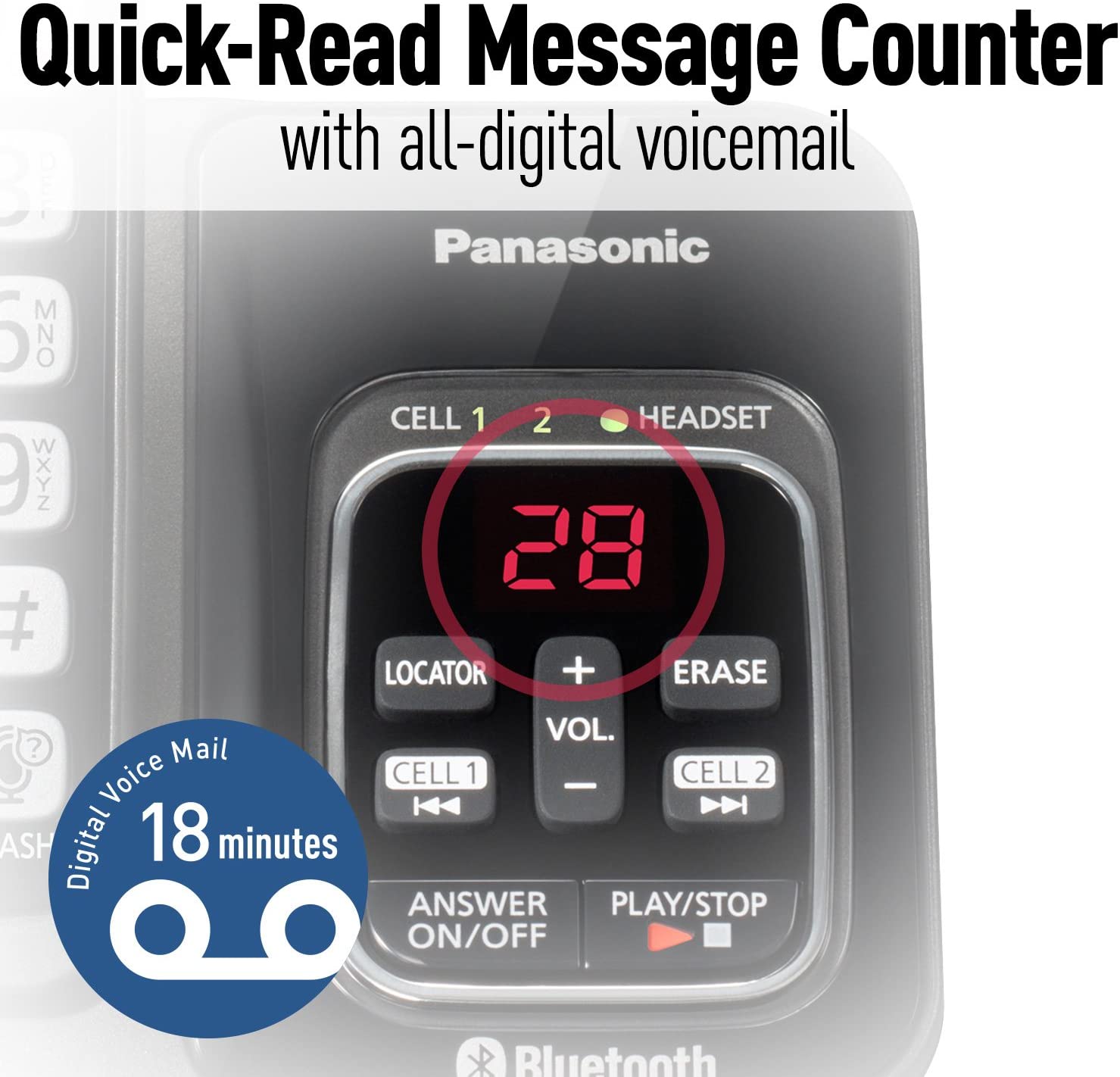 PANASONIC Expandable Cordless Phone System with Link2Cell Bluetooth, Voice Assistant, Answering Machine and Call Blocking - 4 Cordless Handsets - KX-TGD564M (Metallic Black)