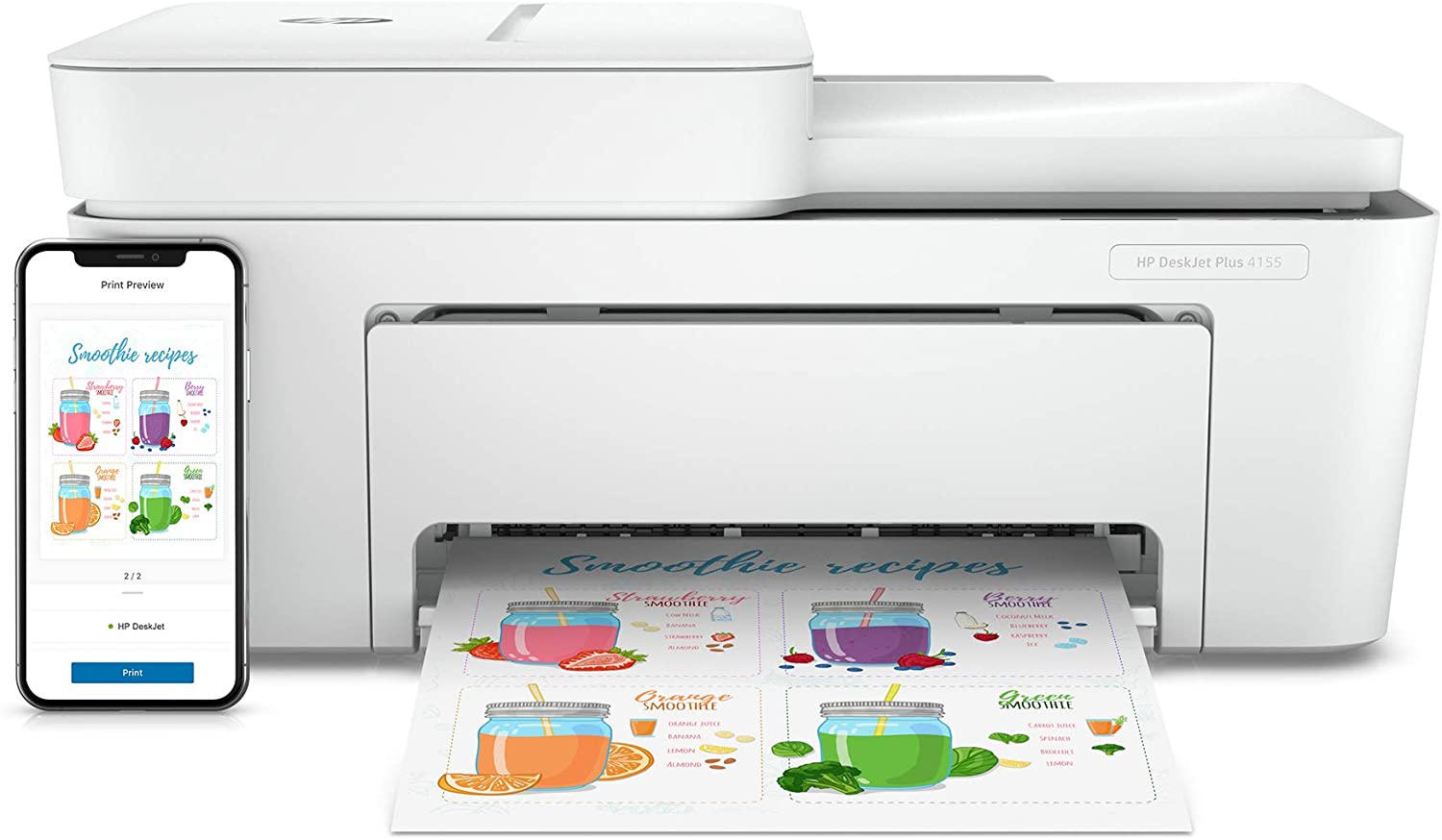 HP DeskJet Plus 4155 Wireless All-in-One Printer | Mobile Print, Scan & Copy | HP Instant Ink Ready | Auto Document Feeder (3XV13A)