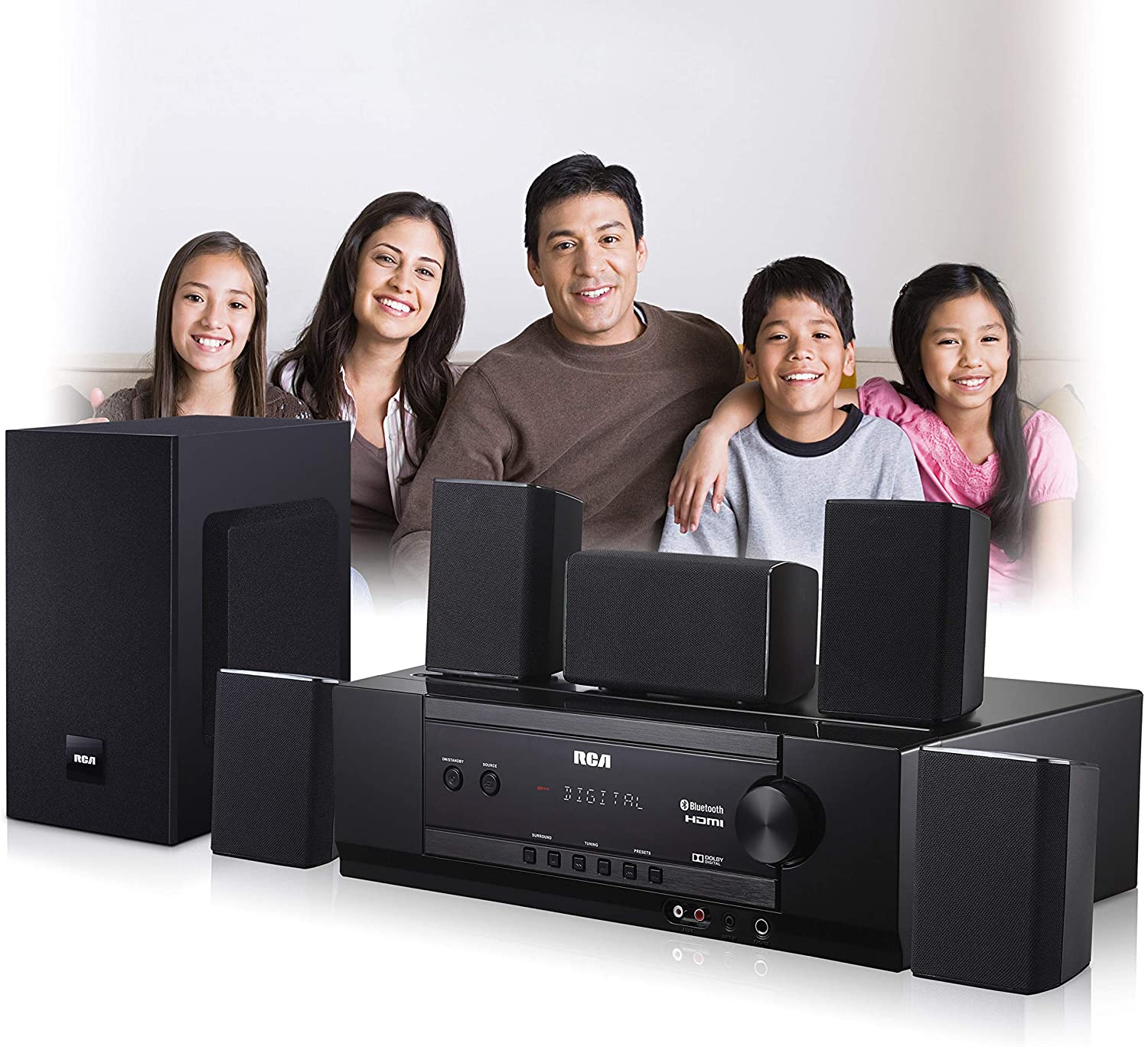 RCA (RT2781HB U) 1000-Watt Audio Receiver Home Theater System - Digital 5.1 Surround Sound & AM/FM Tuner, (Bluetooth and USB Playback)