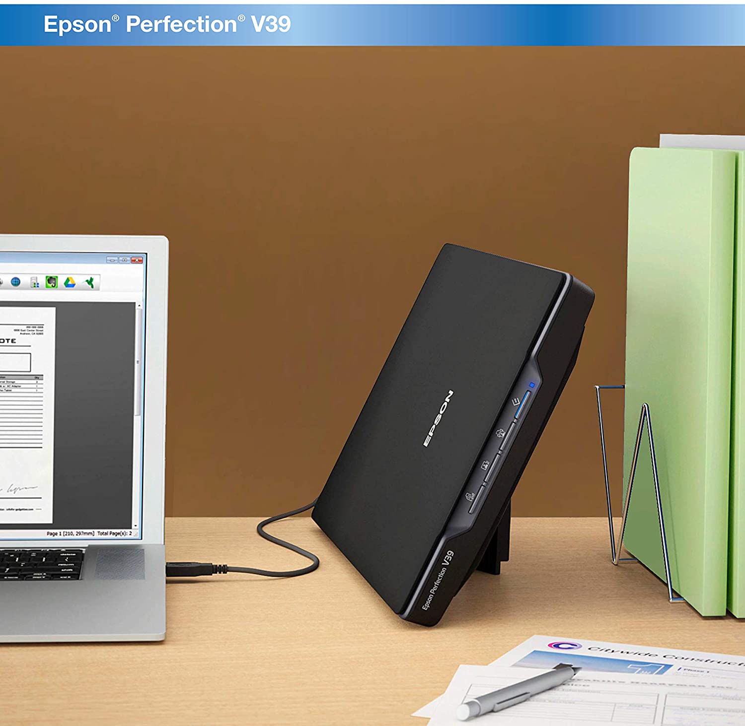 Epson Perfection V39 Color Photo & Document Scanner with Scan-To-Cloud & 4800 Optical Resolution,Black