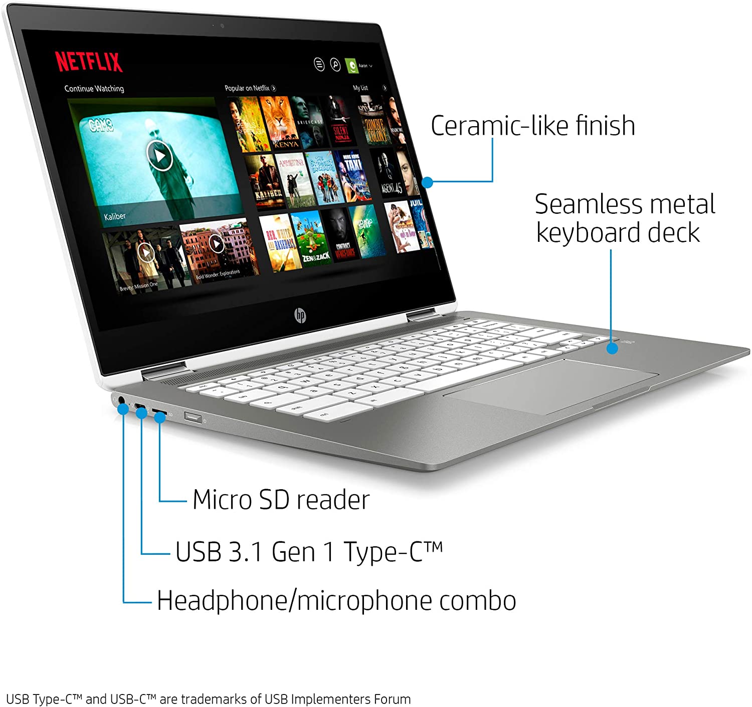 HP Chromebook X360 14-Inch HD Touchscreen Laptop, Intel Celeron N4000, 4 GB RAM, 32 GB eMMC, Chrome (14b-ca0010nr, Ceramic White/Mineral Silver)