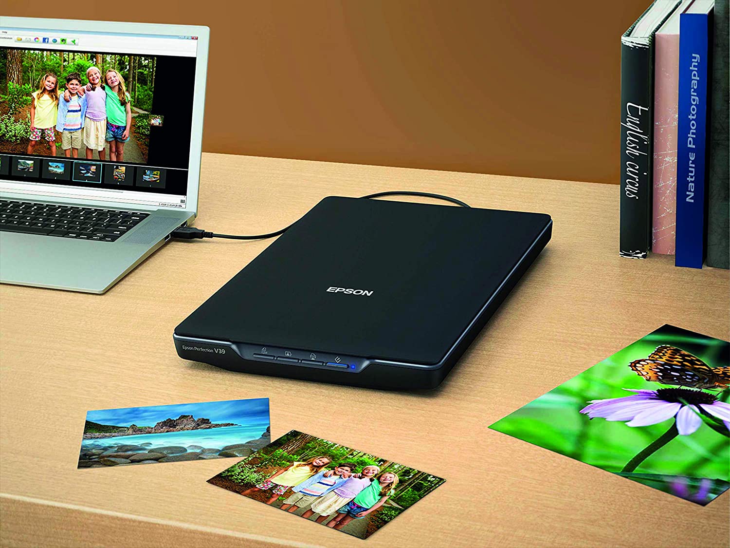 Epson Perfection V39 Color Photo & Document Scanner with Scan-To-Cloud & 4800 Optical Resolution,Black